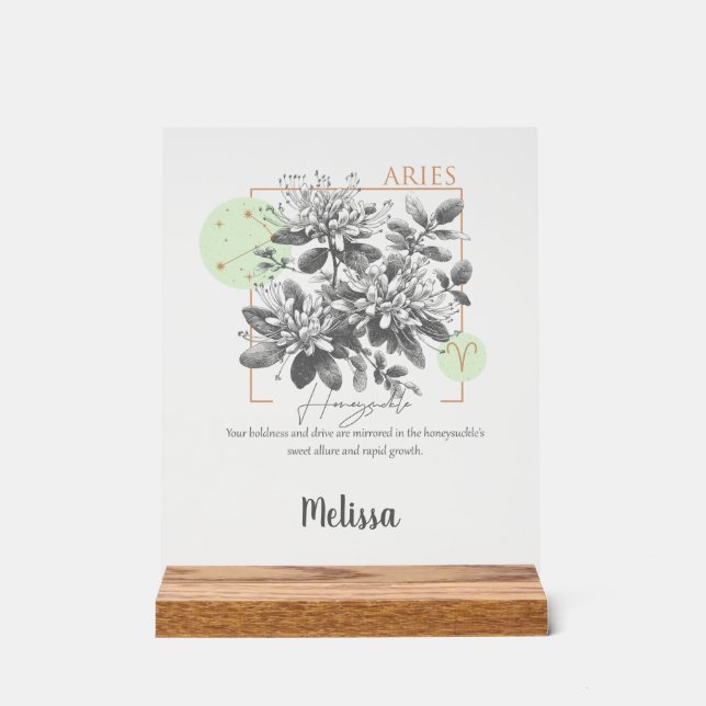 Zodiac Birth Flower Art Personalized Aries Venin (Recto)