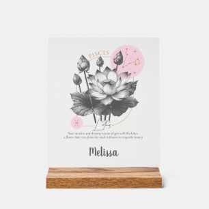 Zodiac Birth Flower Art Personalized Pisces Gift Acrylic Sign