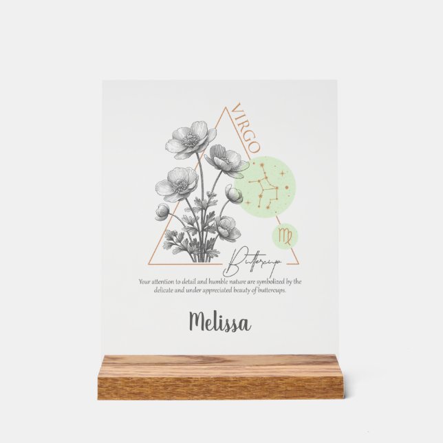 Zodiac Birth Flower Art Personalized Virgo Gift Acrylic Sign (Front)