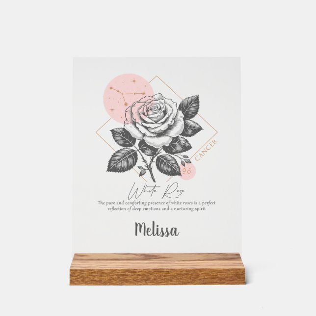 Zodiac Birth Flower Personalized Cancer Gift Acrylic Sign (Front)