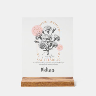 Zodiac Birth Flower Personalized Sagittarius Gift Acrylic Sign