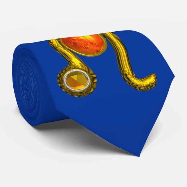 ZODIAC BIRTHDAY SIGN LEO,Yellow Topaz ,Gold, Blue Tie (Rolled)