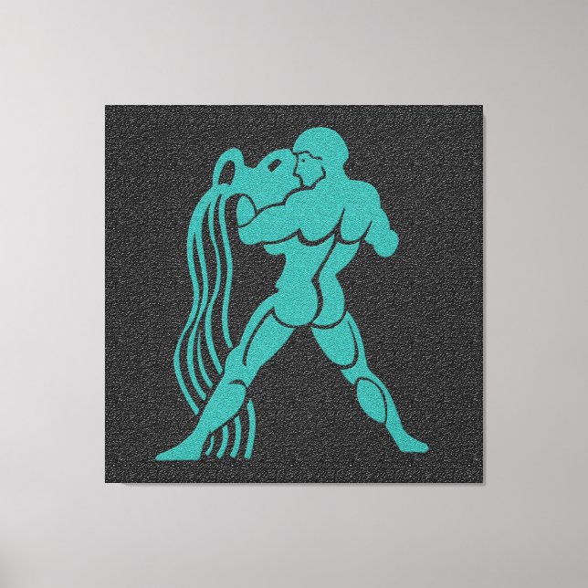 Zodiac Black and Turquoise Water Bearer Aquarius Canvas Print (Front)
