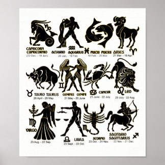 Zodiac Black and White Poster with months