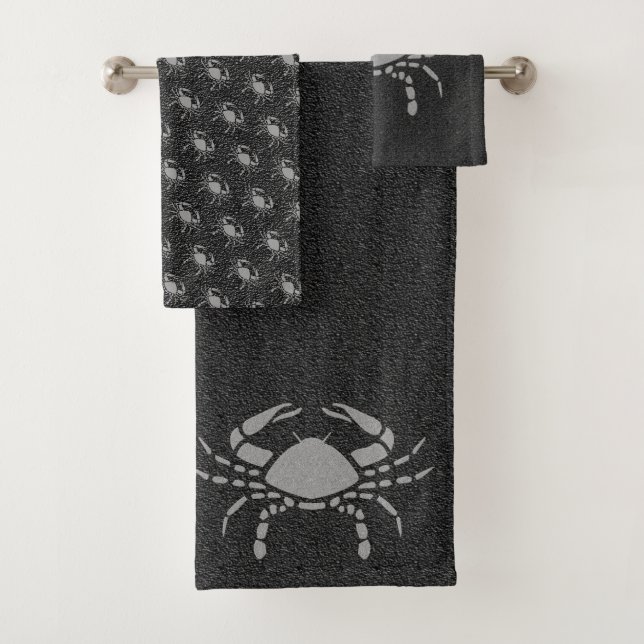 Zodiac Black Grey Crab Star Sign Cancer Bath Towel Set (Insitu)
