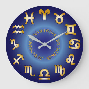 Zodiac Blue Gold Monogram Add Your Own Text Date Large Clock