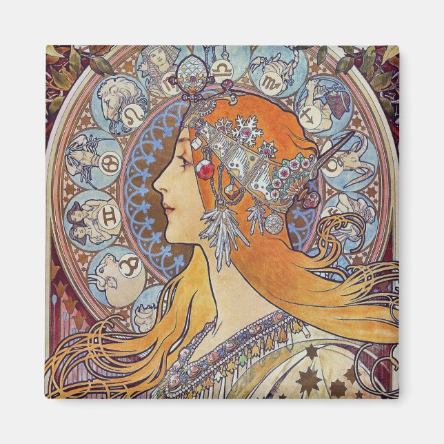 Zodiac by Alphonse Mucha Magnet (Front)