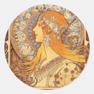 Zodiac by Mucha Classic Round Sticker