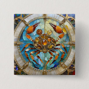Zodiac - Cancer The Crab 2 Inch Square Button