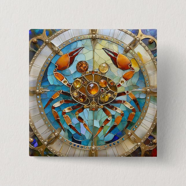 Zodiac - Cancer The Crab 2 Inch Square Button (Front)