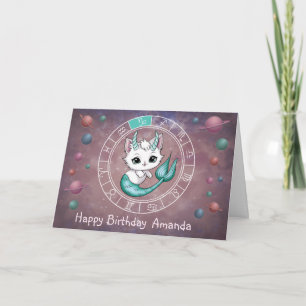Zodiac Capricorn Cute Cat Wheel Planet Astrology Card