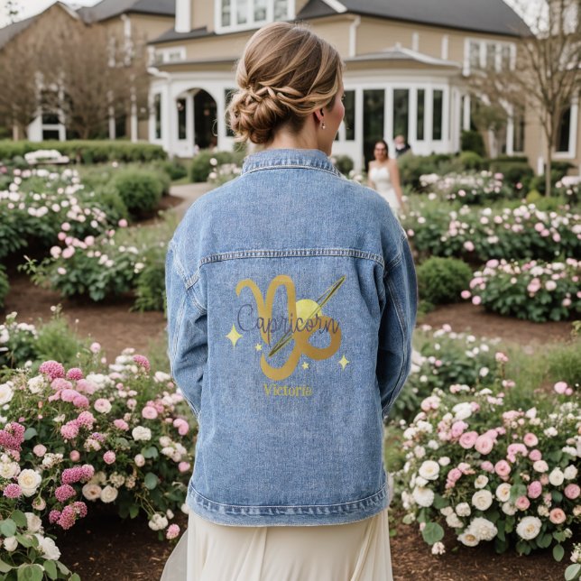Zodiac Capricorn Personalized Jean Denim Jacket (Wedding Back)