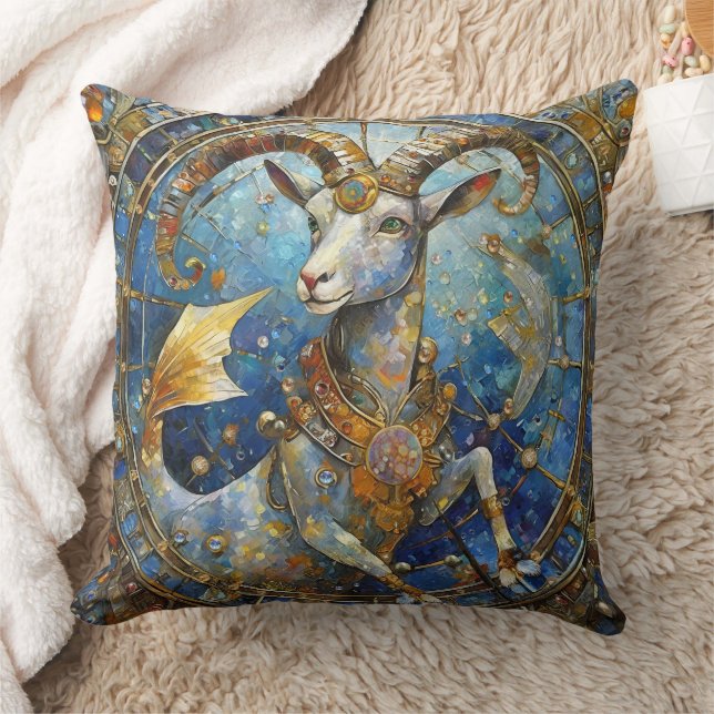 Zodiac - Capricorn the Sea Goat Throw Pillow (Blanket)