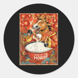Zodiac Chinese Horse Rice Classic Round Sticker