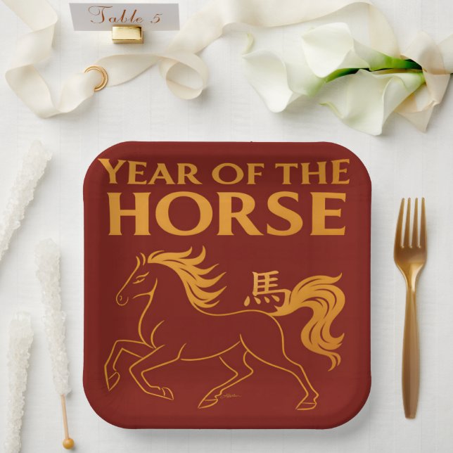 Zodiac Chinese New Year 2026 Horse Paper Plate (Wedding)