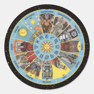Zodiac Circle w Astrological Symbols & Tarot Cards Classic Round Sticker