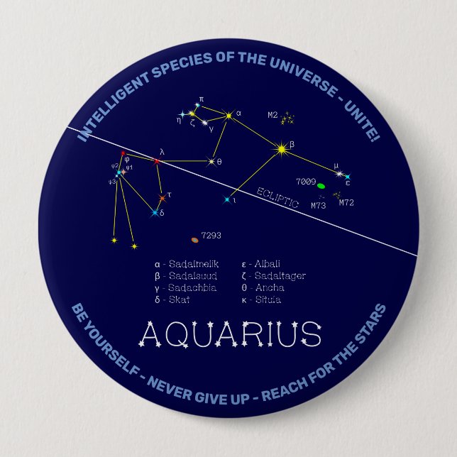 Zodiac Constellation Aquarius 4 Inch Round Button (Front)