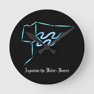 Zodiac Constellation Aquarius Round Clock