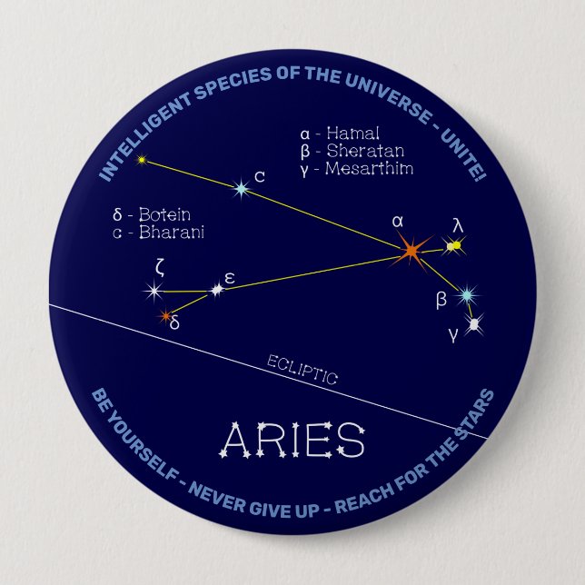 Zodiac Constellation Aries 4 Inch Round Button (Front)