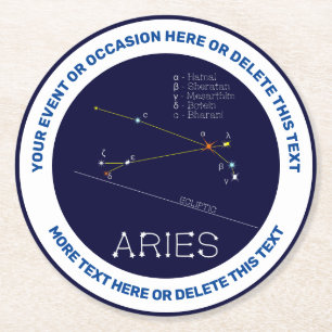 Zodiac Constellation Aries Round Paper Coaster