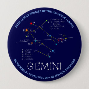 Zodiac Constellation Gemini 4 Inch Round Button