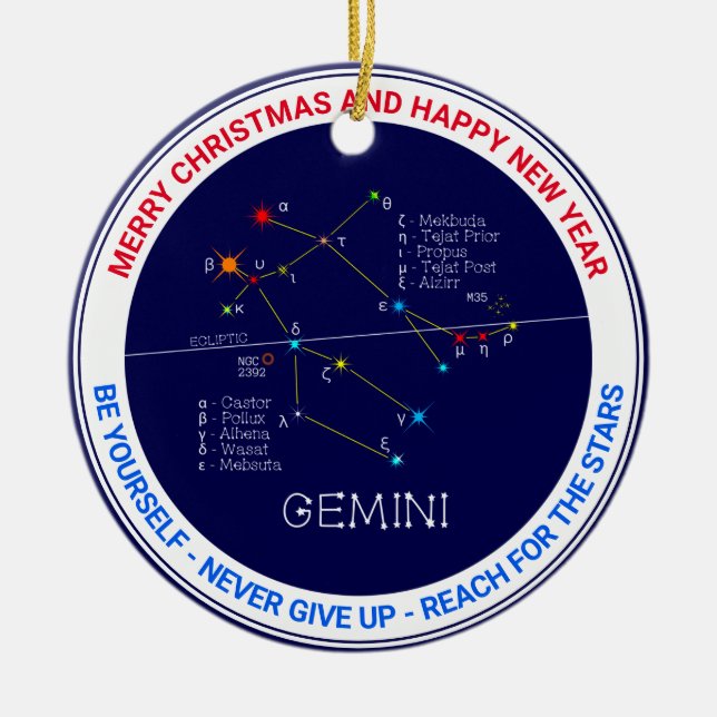 Zodiac Constellation Gemini Ceramic Ornament (Front)
