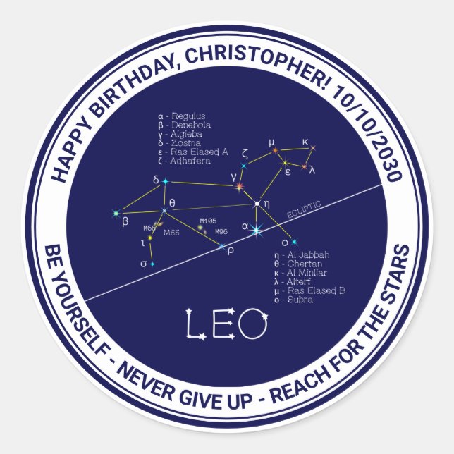Zodiac Constellation Leo Classic Round Sticker (Front)