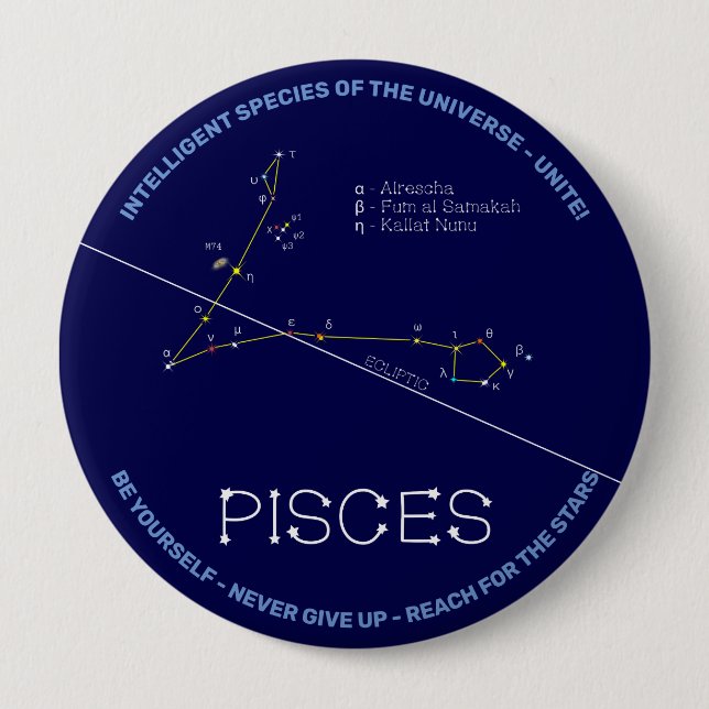 Zodiac Constellation Pisces 4 Inch Round Button (Front)
