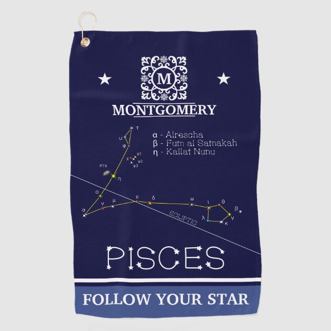 Zodiac Constellation Pisces Golf Towel (Front)