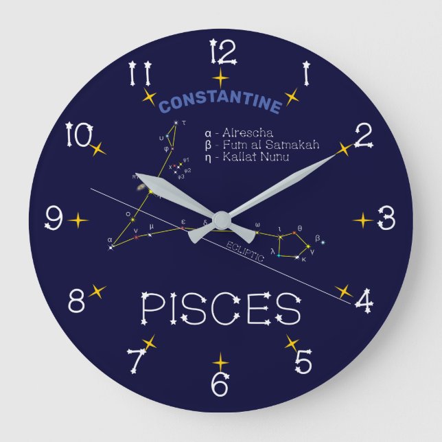 Zodiac Constellation Pisces Large Clock (Front)