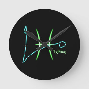 Zodiac Constellation Pisces Round Clock