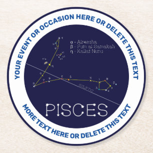 Zodiac Constellation Pisces Round Paper Coaster