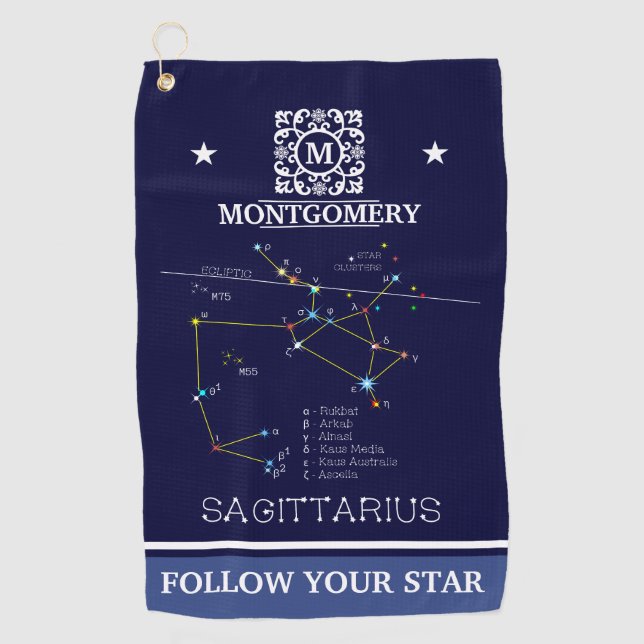 Zodiac Constellation Sagittarius Golf Towel (Front)