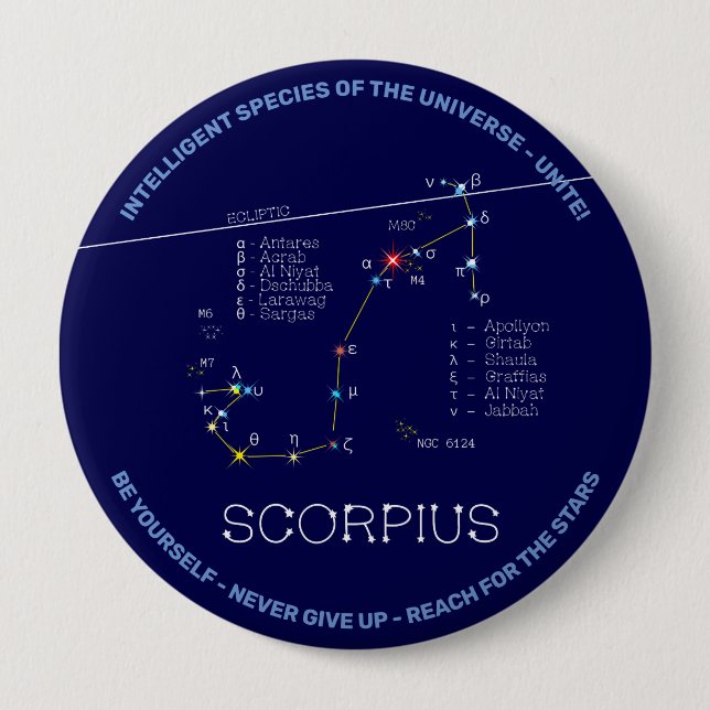 Zodiac Constellation Scorpius 4 Inch Round Button (Front)
