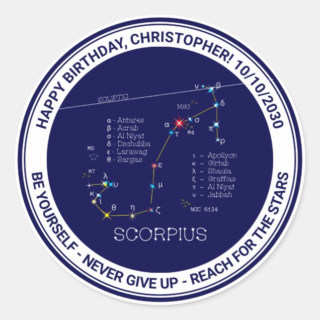 Zodiac Constellation Scorpius Classic Round Sticker (Front)