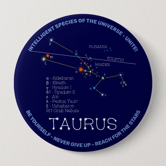 Zodiac Constellation Taurus 4 Inch Round Button (Front)