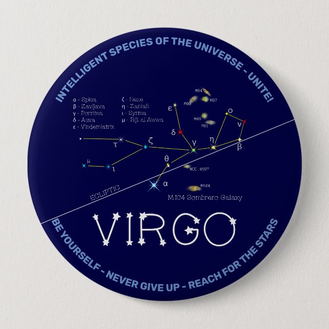 Zodiac Constellation Virgo 4 Inch Round Button (Front)