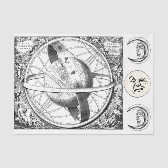 Zodiac Constellations 22 Black White Tissue Paper (Front)