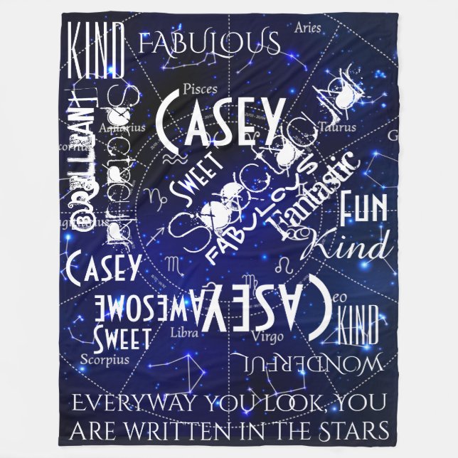 Zodiac Constellations Personalize Name and Words Fleece Blanket (Front)