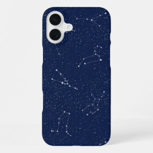 Zodiac Constellations with a Dark Blue Starry Sky iPhone 16 Plus Case