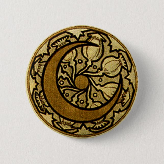 Zodiac Crescent Moon Mucha  2 Inch Round Button (Front)