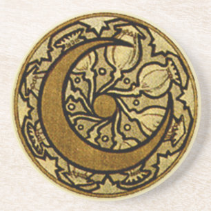 Zodiac Crescent Moon Mucha  Coaster