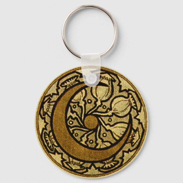 Zodiac Crescent Moon Mucha  Keychain (Front)