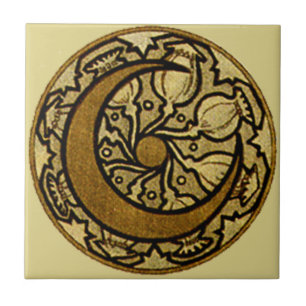 Zodiac Crescent Moon Mucha Tile