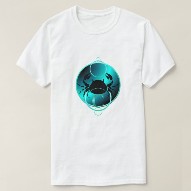 Zodiac Design Metallic  Blue Cancer T-Shirt (Design Front)