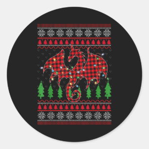 Zodiac Dragon Ugly Sweater Christmas Lights Dragon Classic Round Sticker