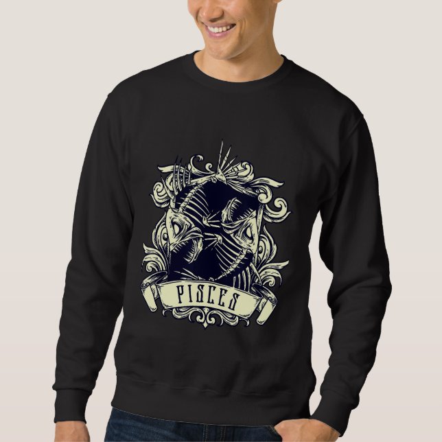 Zodiac Evil 2 Fish Skeleton Occult Sweatshirt (Front)
