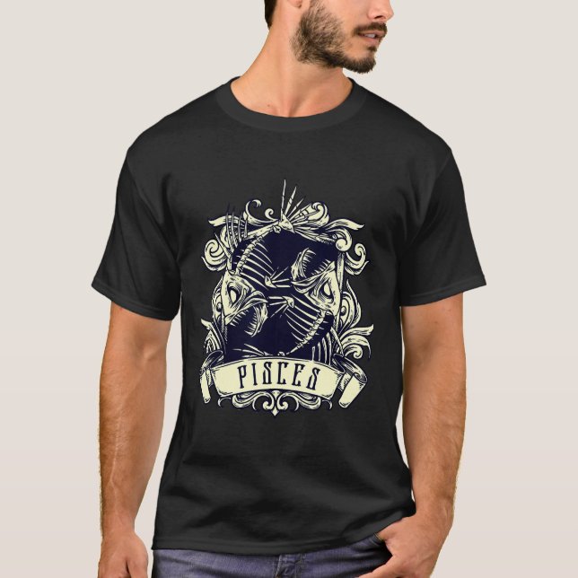 Zodiac Evil 2 Fish Skeleton Occult T-Shirt (Front)