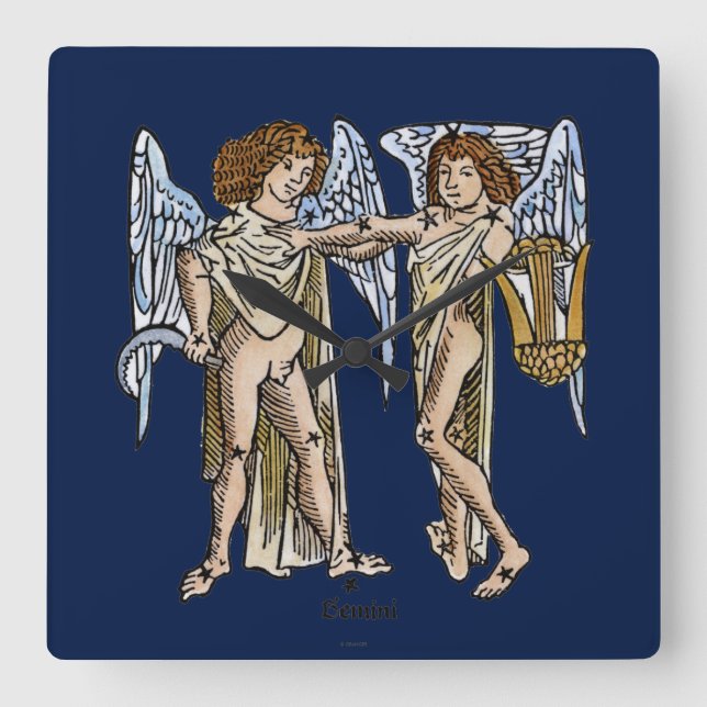 Zodiac: Gemini, 1482 Square Wall Clock (Front)