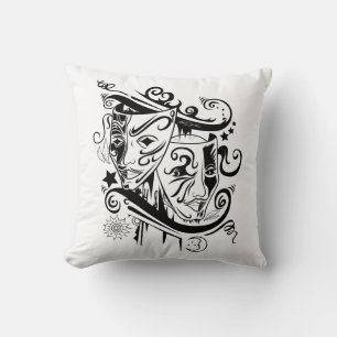 Zodiac - Gemini -  Black & White Throw Pillow